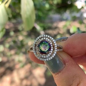 ❤️Rainbow CZ Sterling Silver Halo Ring Sz 6